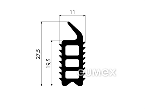 Plastový profil do dverí G1108, 27,5x11mm, tvarový, 60°ShA, PVC, -40°C/+60°C, čierny